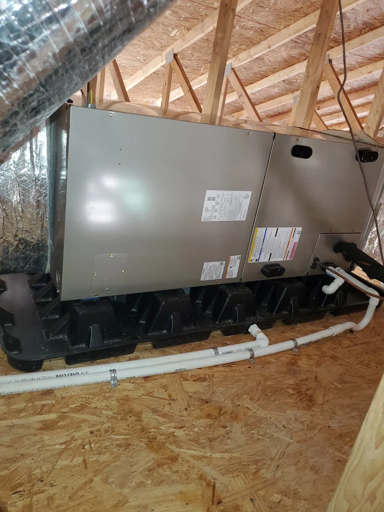 Horizontal indoor HVAC air handler installed in an attic